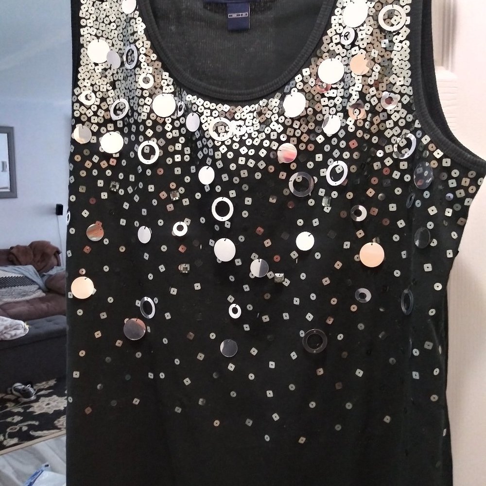 Embellished Black Sleeveless Top